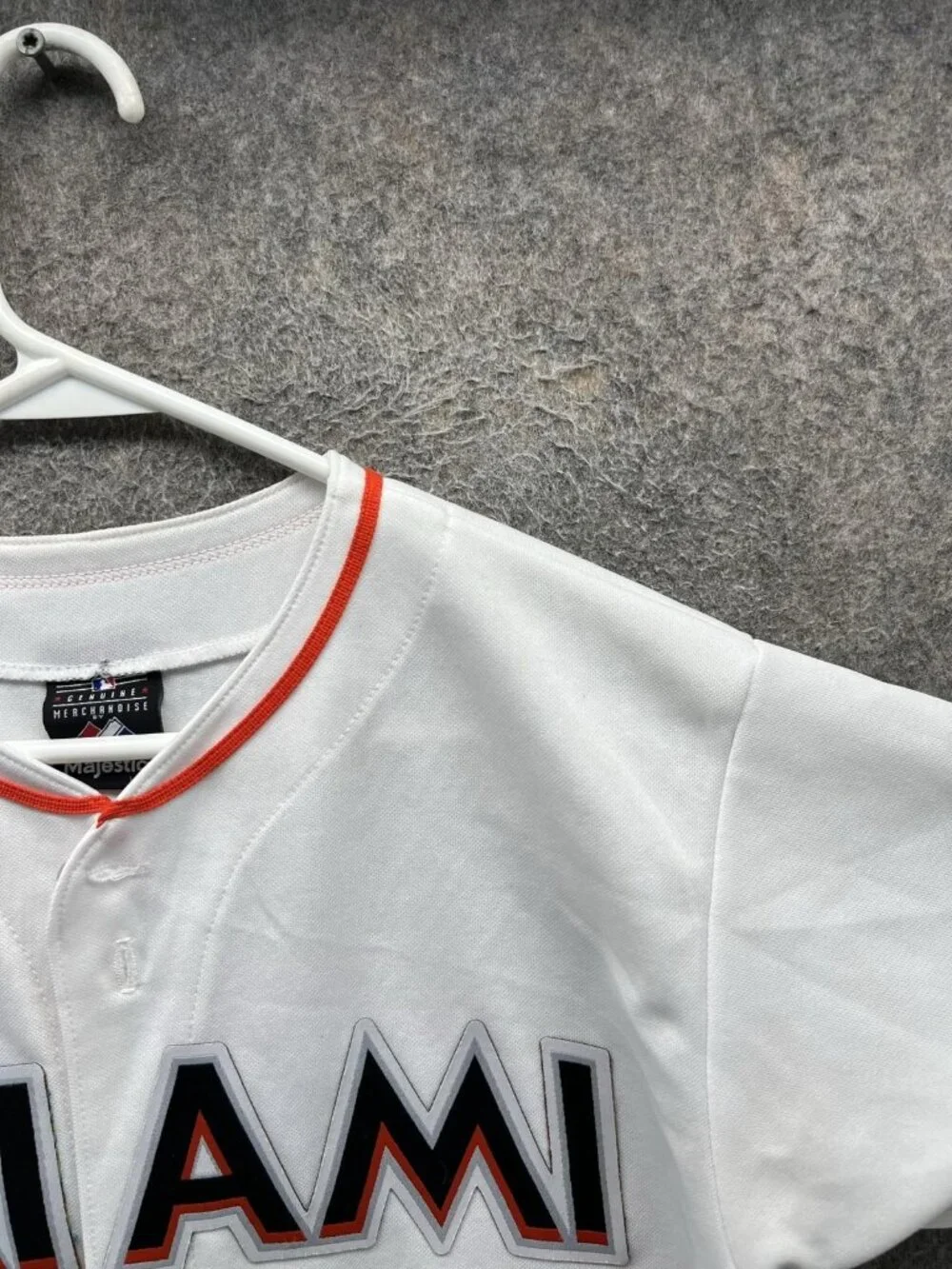 Miami Marlins Jersey Boys Large White MLB Baseball Majestic Button Front Youth